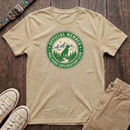 Natural dog lover t-shirt with Official Member Dog Park Exploration Club vintage badge mountain design by Fetchkind