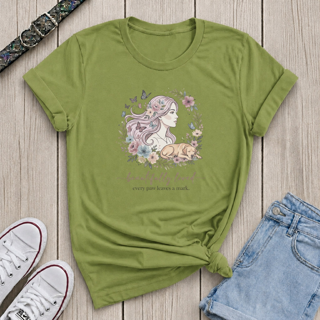 Fetchkind kiwi beautifully loved every paw leaves a mark labrador floral butterfly tshirt