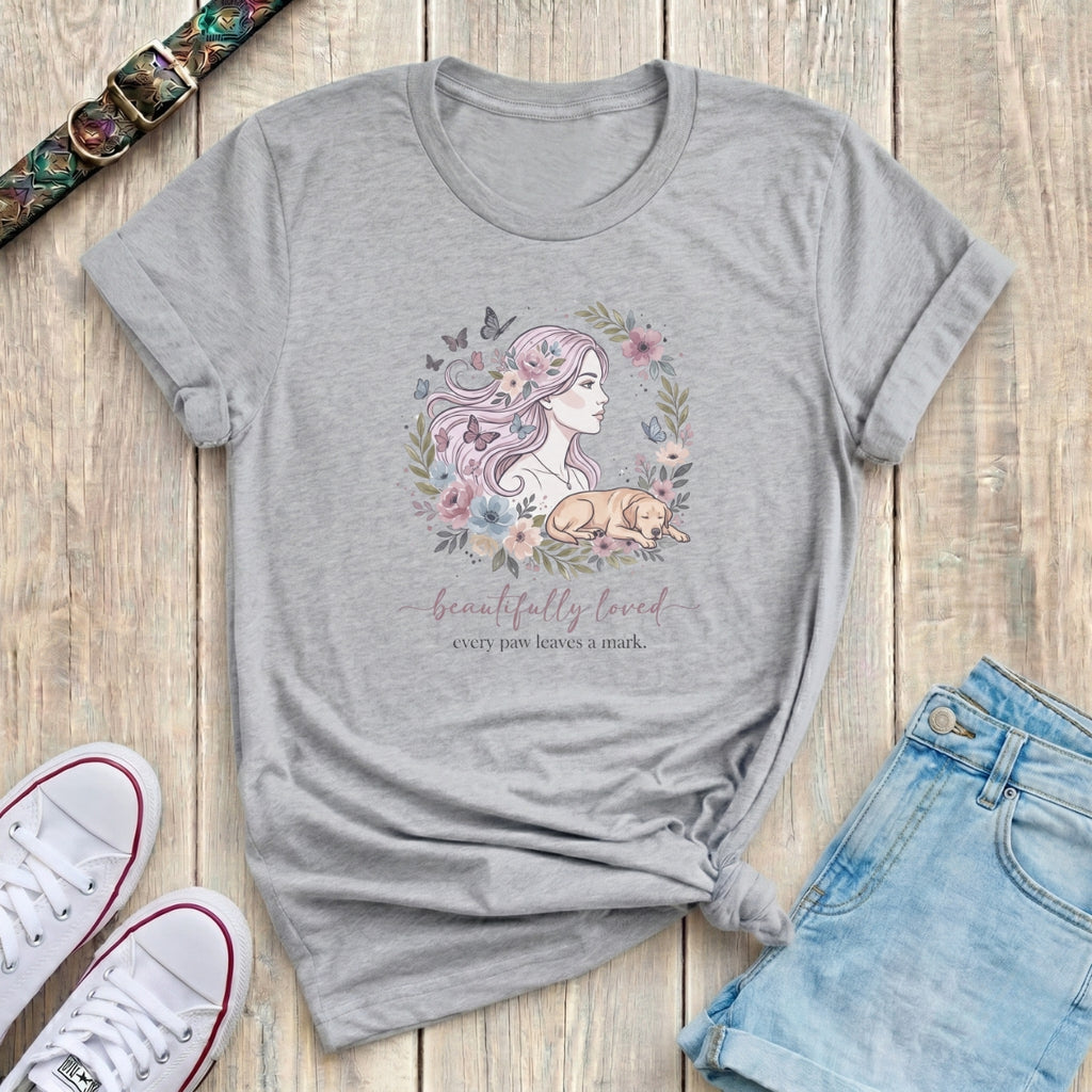 Fetchkind sport grey beautifully loved every paw labrador butterfly floral tshirt UK