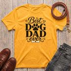 Fetchkind Best Dog Dad Ever script tee in gold paw print and hearts dog dad gift from Fetchkind UK