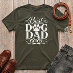 Fetchkind Best Dog Dad Ever script t-shirt in military green warm dog dad gift tee for UK pet owners
