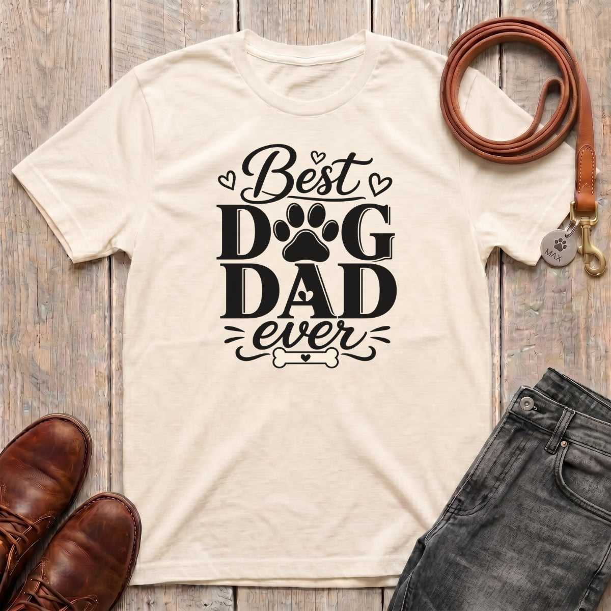 Fetchkind Best Dog Dad Ever script t-shirt in natural soft everyday heartfelt dog dad tee for UK pet owners