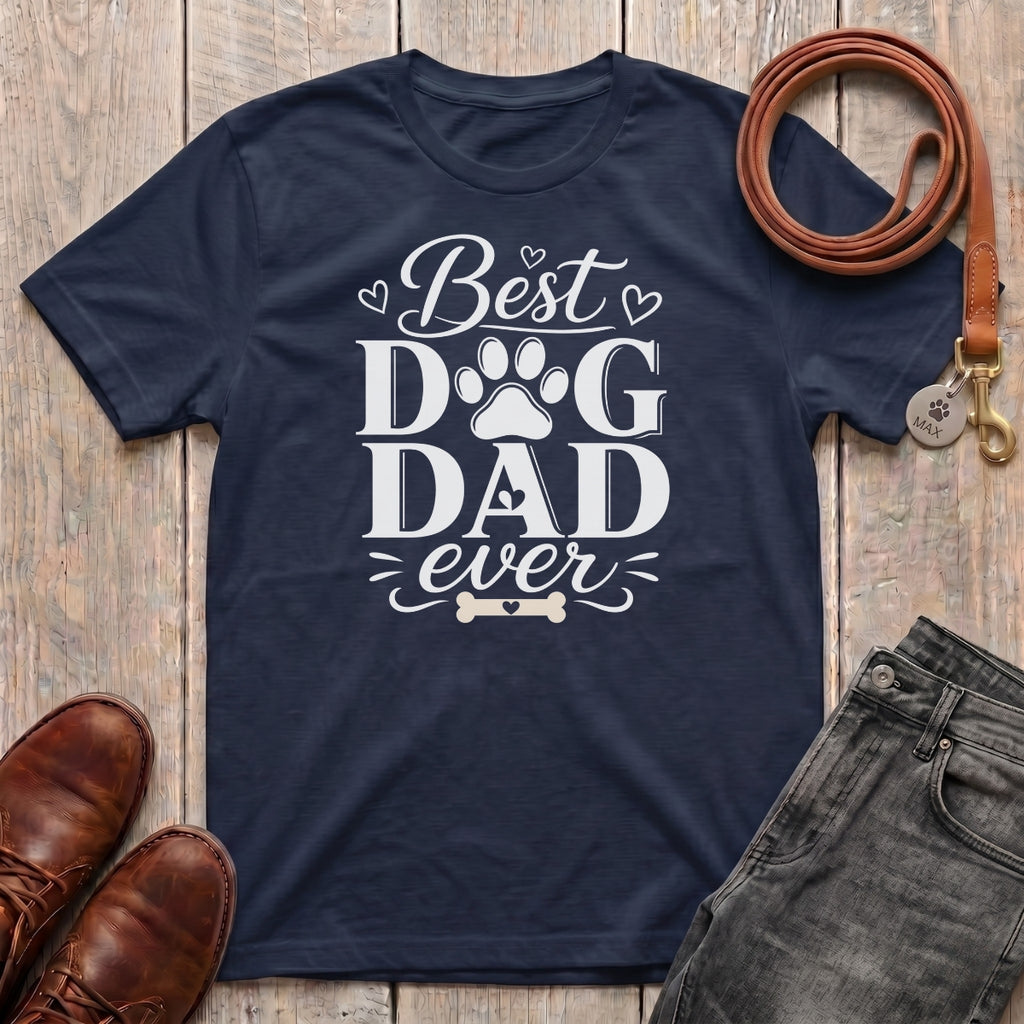 Fetchkind Best Dog Dad Ever script t-shirt in navy a warm heartfelt gift for dog dads in the UK