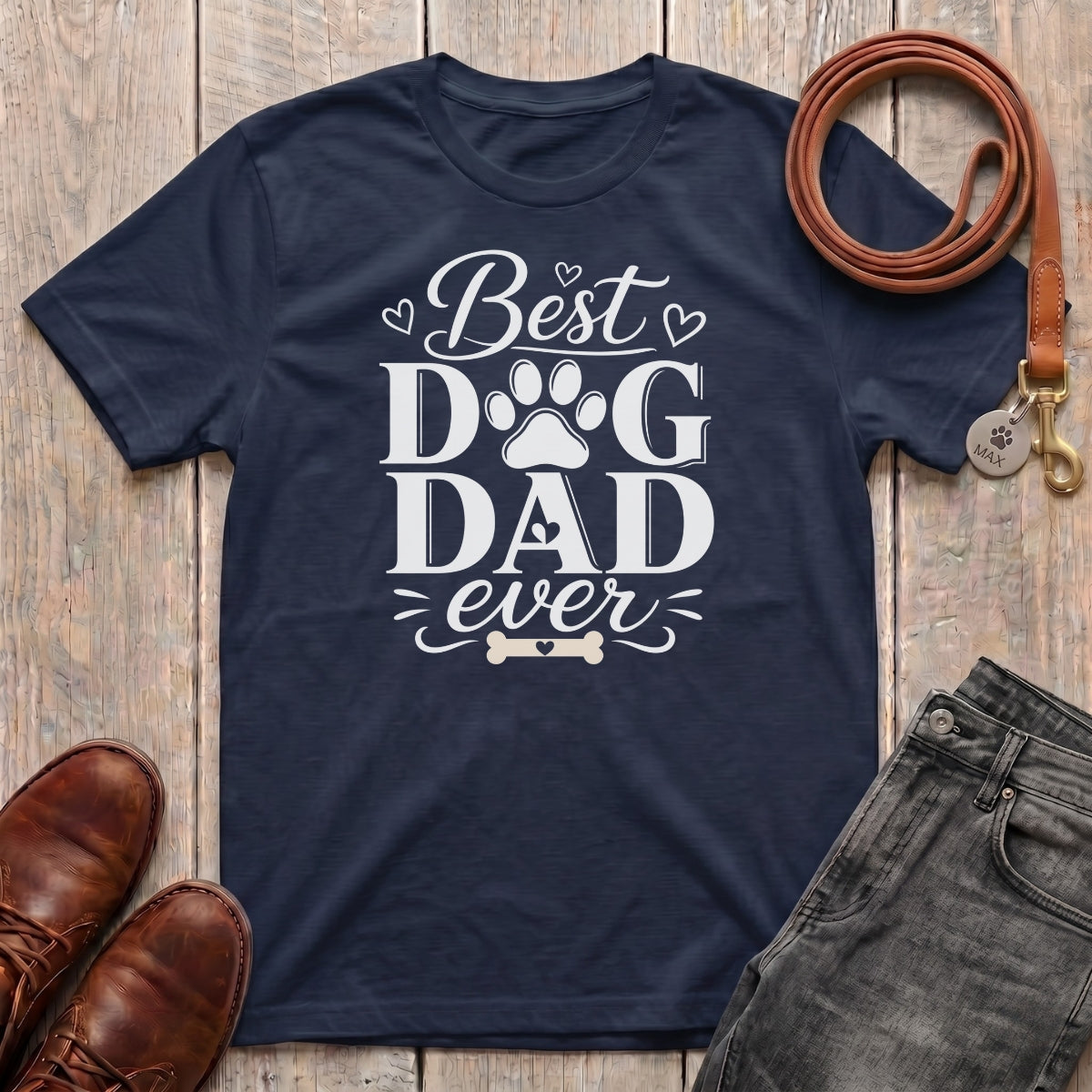 Fetchkind Best Dog Dad Ever script t-shirt in navy a warm heartfelt gift for dog dads in the UK
