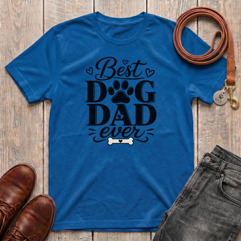 Fetchkind Best Dog Dad Ever script t-shirt in royal blue heartfelt paw print dog dad gift from Fetchkind