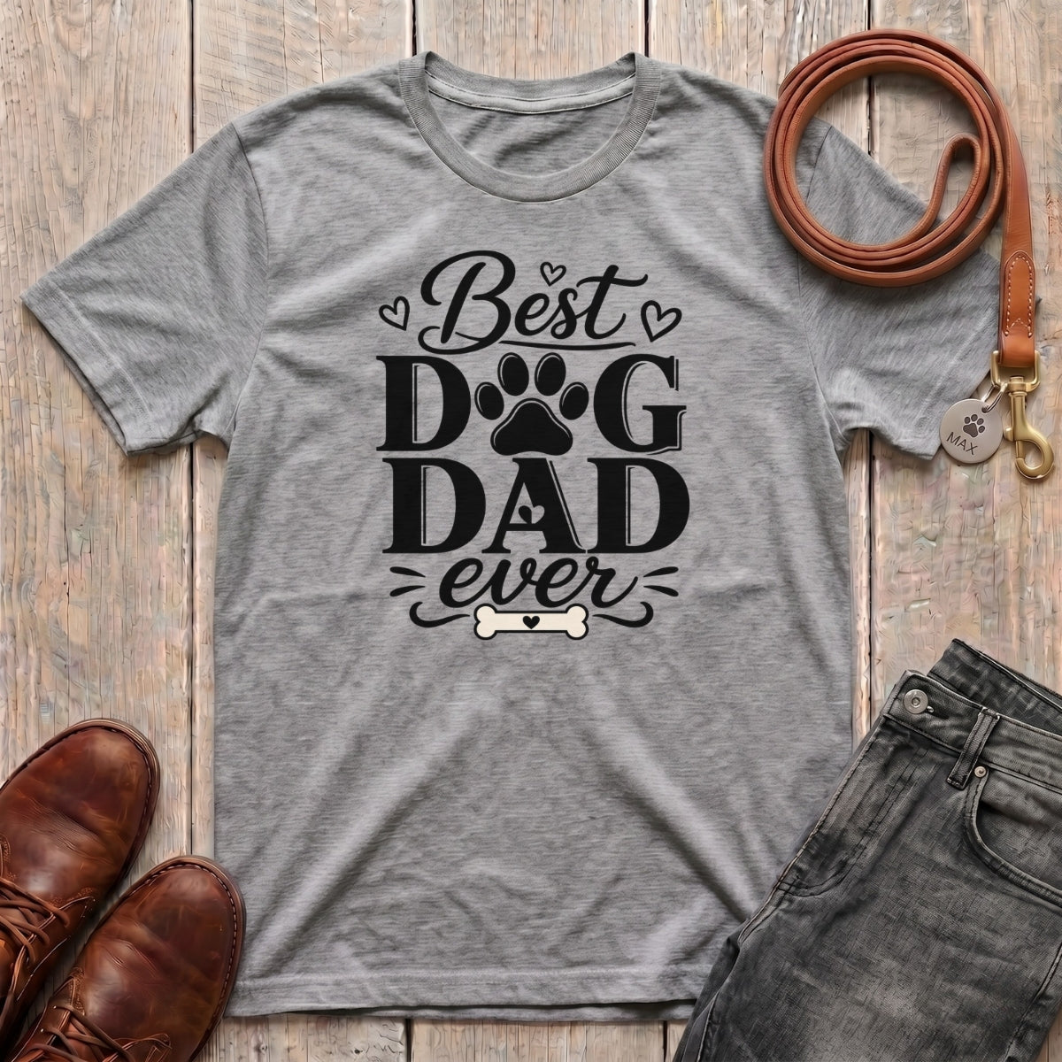 Fetchkind Best Dog Dad Ever script t-shirt in sport grey comfortable heartfelt dog dad gift tee for men
