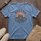 Light blue dog walking t-shirt with Better Together retro badge hiking boots and dog lead sunburst design by Fetchkind