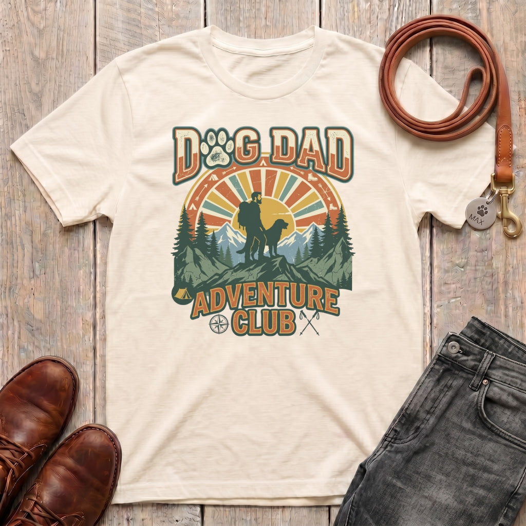 Fetchkind Dog Dad Adventure Club retro t-shirt in natural soft everyday outdoor dog dad tee UK