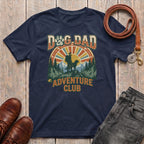 Fetchkind Dog Dad Adventure Club retro t-shirt in navy an outdoor gift for dog dads in the UK
