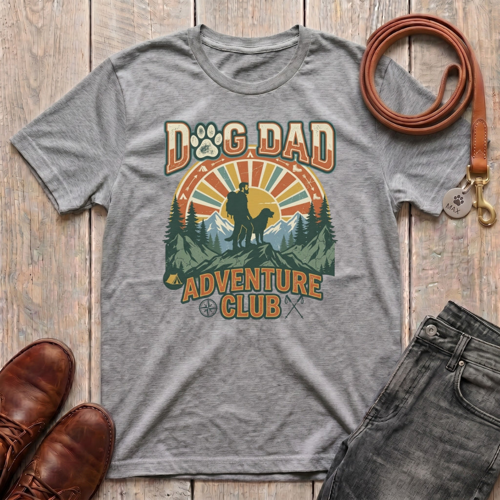 Fetchkind Dog Dad Adventure Club retro t-shirt in sport grey comfortable outdoor dog dad gift tee
