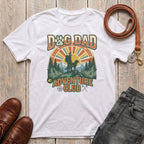 Fetchkind Dog Dad Adventure Club retro t-shirt in white with mountain sunburst and hiking silhouette