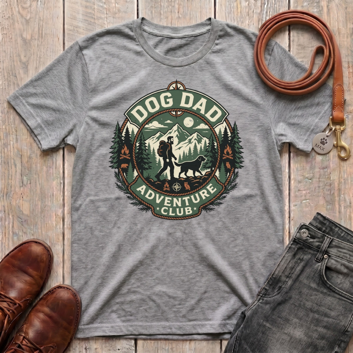 Fetchkind Dog Dad Adventure Club t-shirt in sport grey comfortable outdoor dog dad gift tee for men