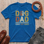 Fetchkind Dog Dad Friendship Loyalty Adventure t-shirt in royal blue retro paw print dog dad gift tee