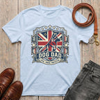 Fetchkind Dog Dad British tee in light blue Union Jack crest design dog dad gift for UK pet owners