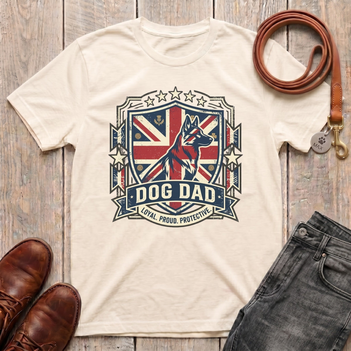 Fetchkind Dog Dad Loyal Proud Protective t-shirt in natural soft everyday British dog dad tee UK