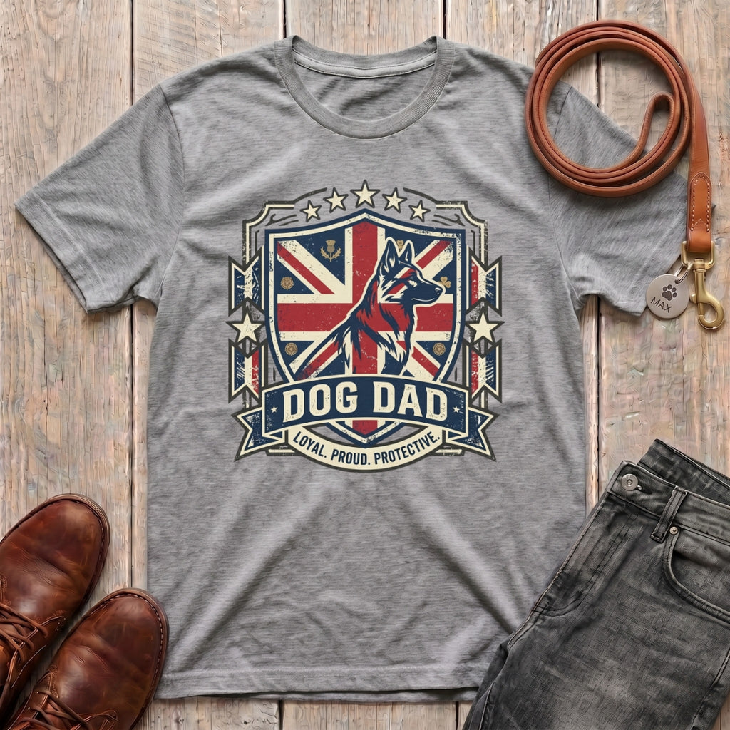 Fetchkind Dog Dad Loyal Proud Protective t-shirt in sport grey comfortable British dog dad gift tee
