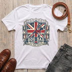 Fetchkind Dog Dad Loyal Proud Protective t-shirt in white with Union Jack crest and shepherd design