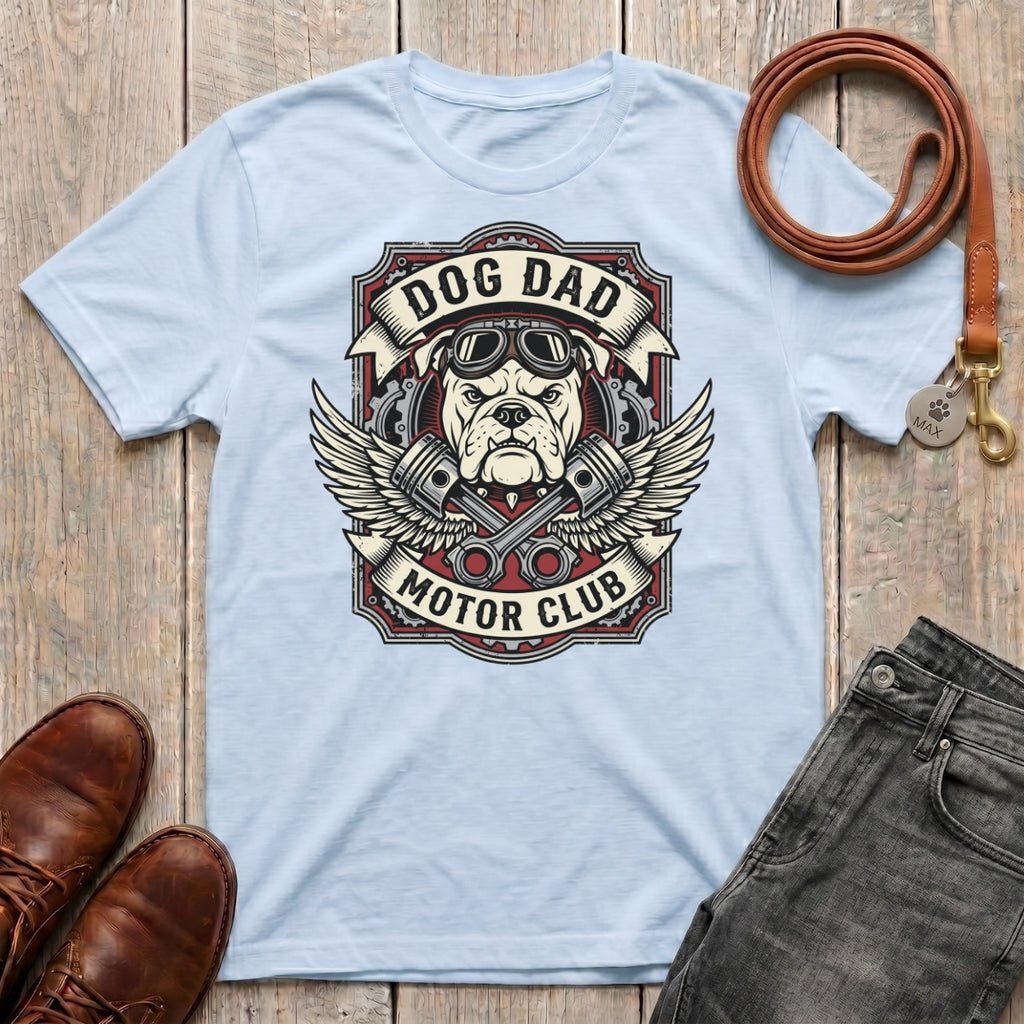 Fetchkind Dog Dad Motor Club t-shirt in light blue vintage bulldog dog dad gift tee UK