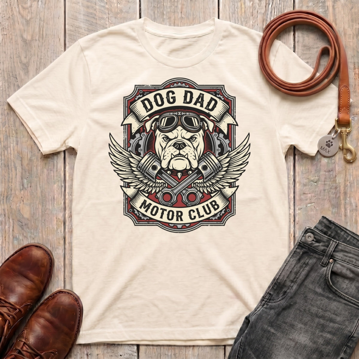 Fetchkind Dog Dad Motor Club t-shirt in natural soft everyday bulldog motor club dog dad tee UK