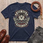Fetchkind Dog Dad Motor Club t-shirt in navy a bold biker dog dad gift tee for UK pet owners