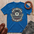 Fetchkind Dog Dad Motor Club t-shirt in royal blue vintage badge dog dad gift tee from Fetchkind