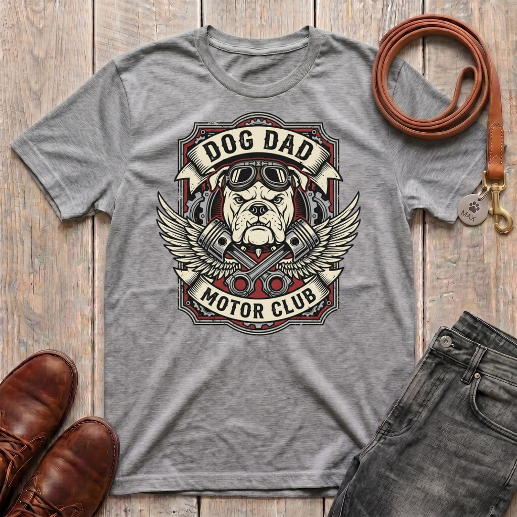 Fetchkind Dog Dad Motor Club t-shirt in sport grey comfortable biker dog dad gift tee for men