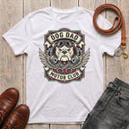 Fetchkind Dog Dad Motor Club t-shirt in white with vintage bulldog biker badge illustration
