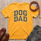 Fetchkind Dog Dad varsity t-shirt in gold collegiate dog dad gift idea from Fetchkind UK