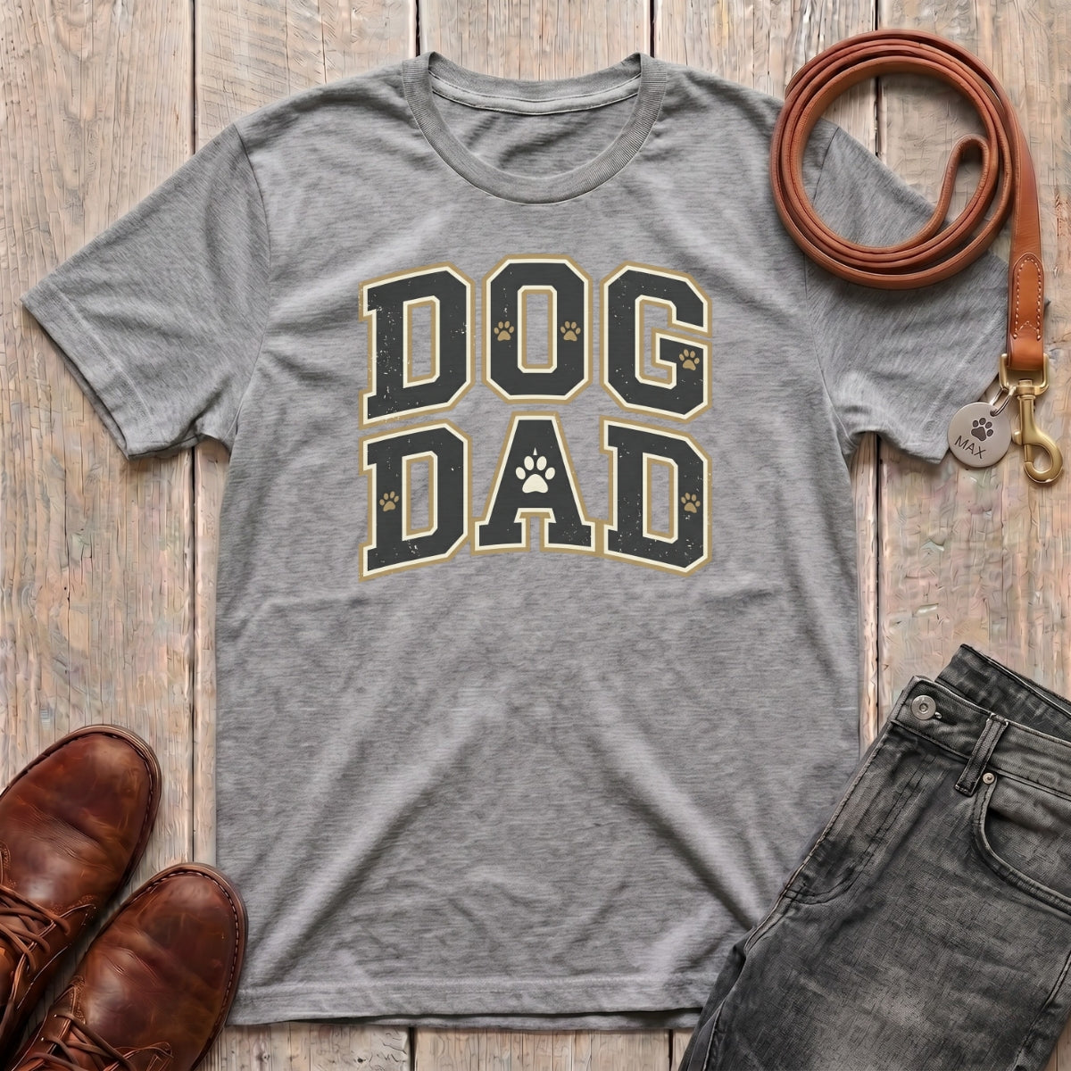 Fetchkind Dog Dad varsity t-shirt in sport grey comfortable bold dog dad gift tee for men