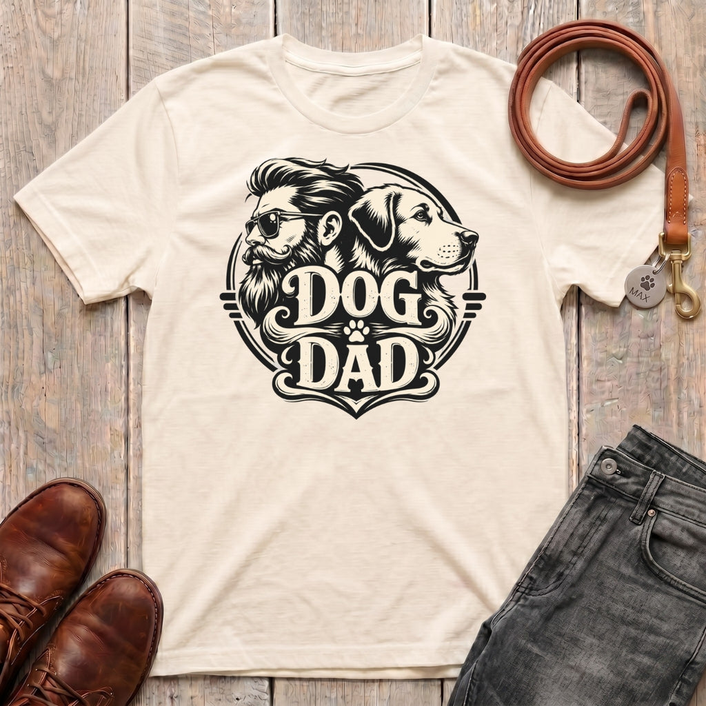 Fetchkind Dog Dad vintage t-shirt in natural soft everyday illustrated dog dad tee UK