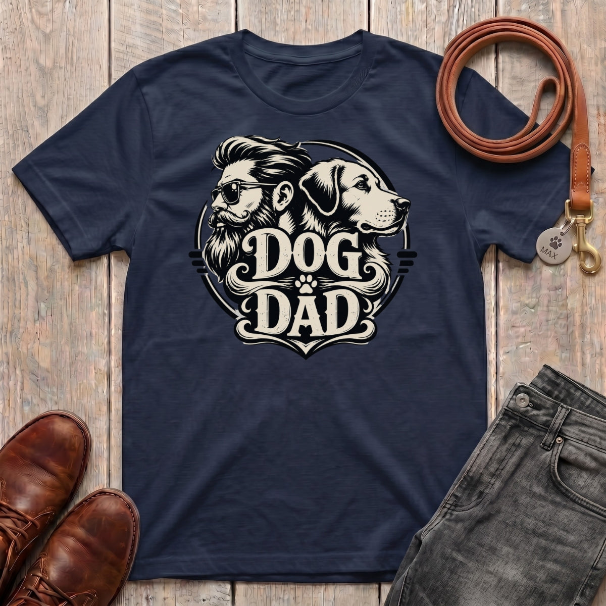 Fetchkind Dog Dad vintage t-shirt in navy a stylish gift for dog dads and dog lovers UK