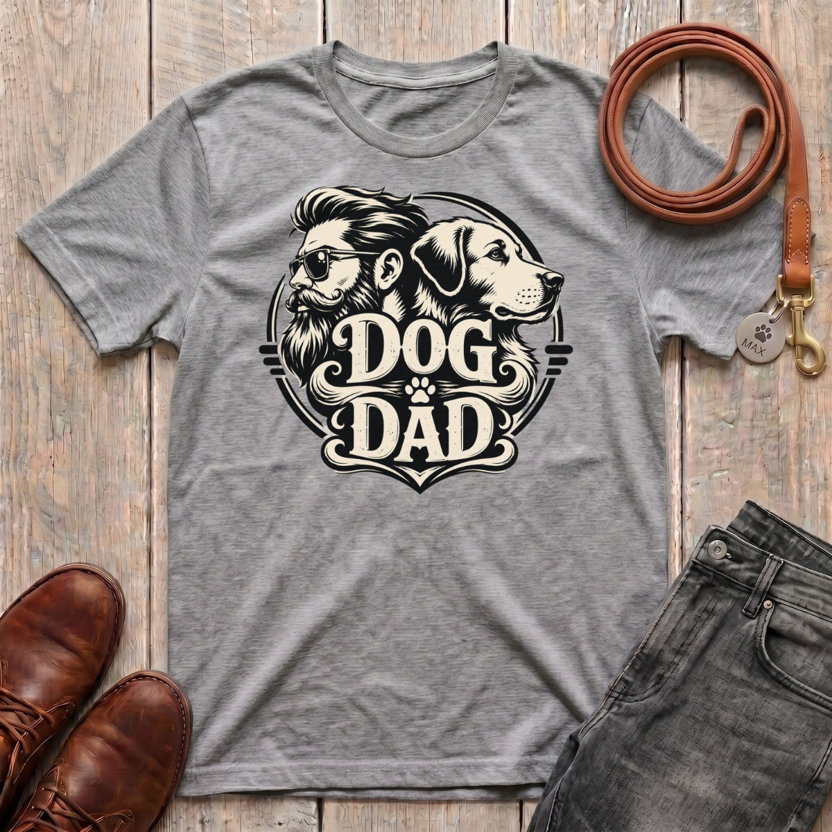 Fetchkind Dog Dad vintage t-shirt in sport grey comfortable illustrated dog dad tee for men