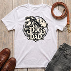Fetchkind Dog Dad vintage illustration t-shirt in white with bearded man and dog badge design