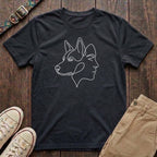 Black minimalist dog lover t-shirt with continuous line art illustration of dog and human profile by Fetchkind