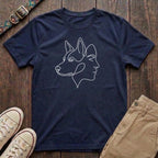 Navy minimalist dog lover t-shirt with continuous line art illustration of dog and human profile by Fetchkind