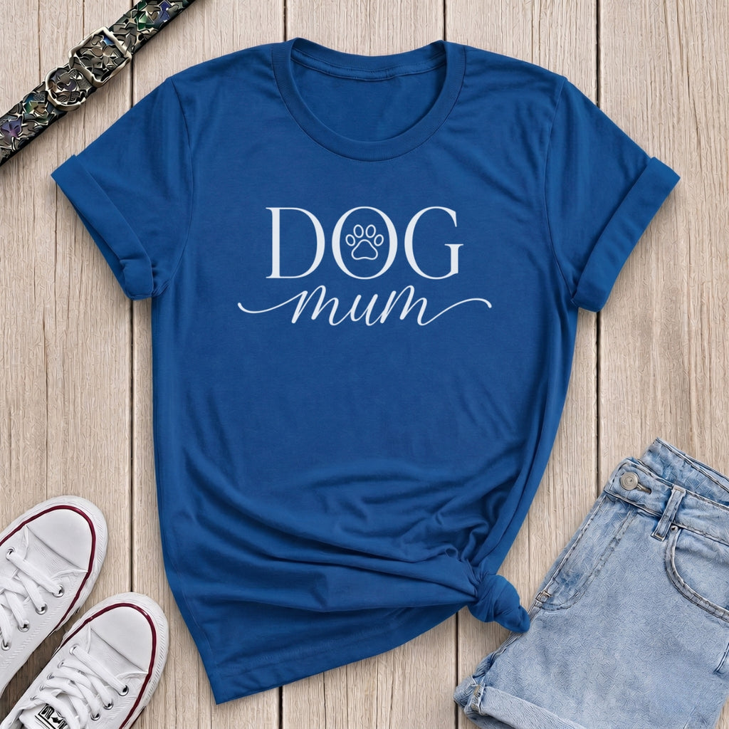 Fetchkind royal blue elegant dog mum serif script paw print tee gift for dog mum UK