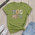 Fetchkind kiwi green dog mum floral varsity tee with wildflower daisy letter print design