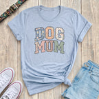 Fetchkind light blue dog mum floral varsity t-shirt with wildflower letter print for dog lovers UK