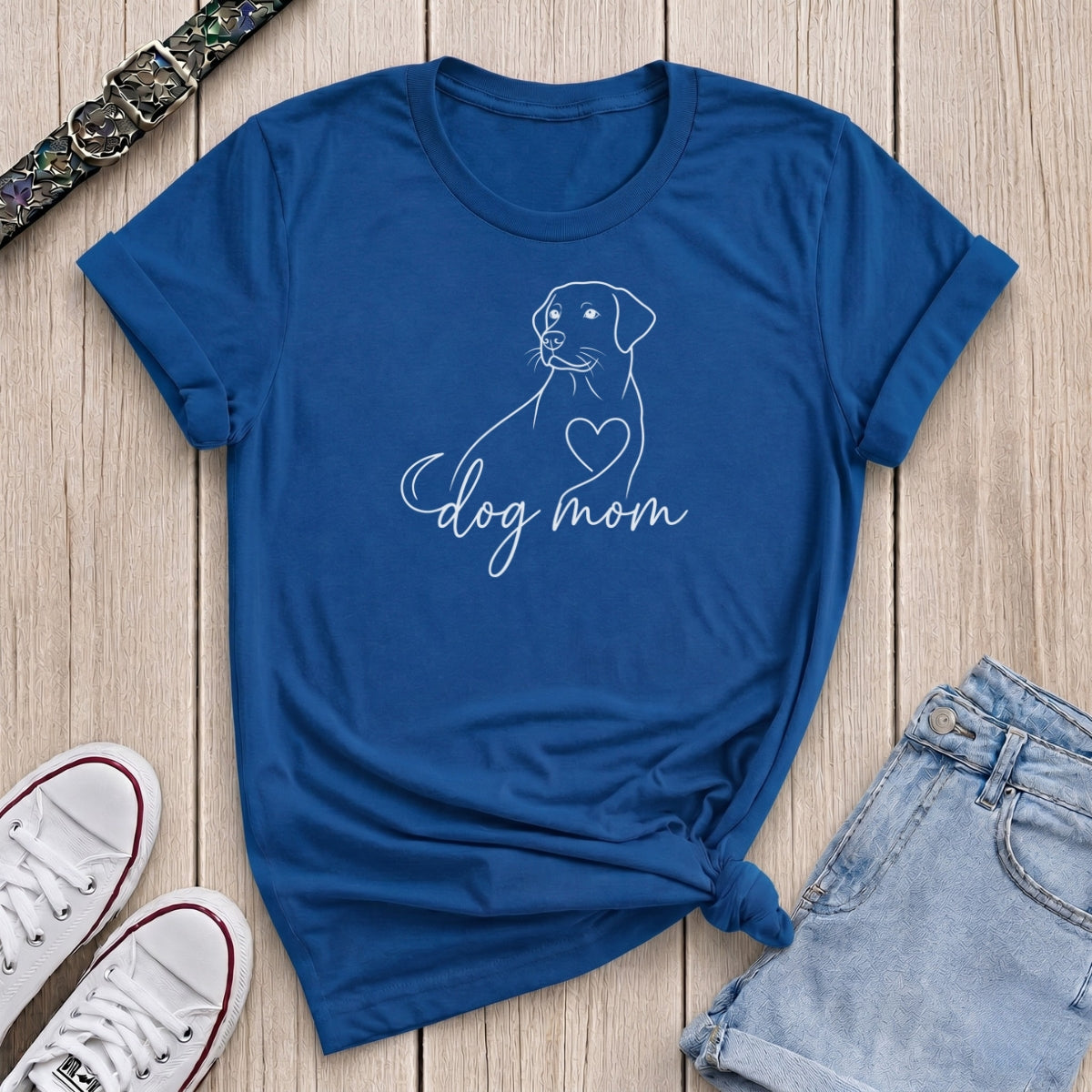 Fetchkind royal blue dog mum labrador line art tee minimal heart script dog lover gift