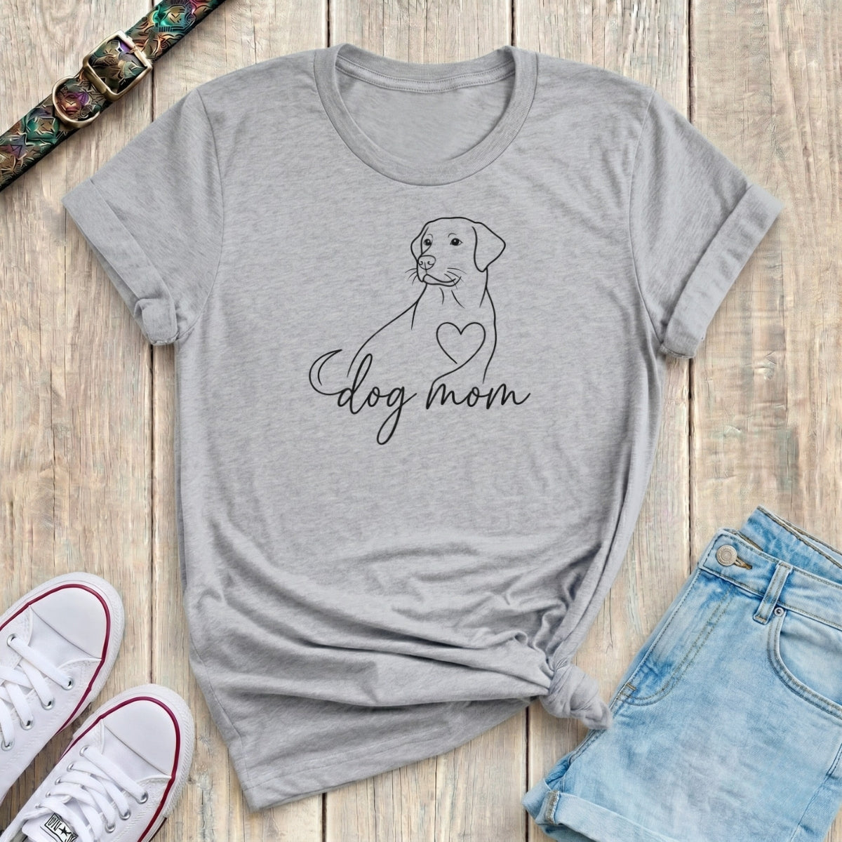 Fetchkind sport grey dog mum labrador line art t-shirt minimal heart script design UK