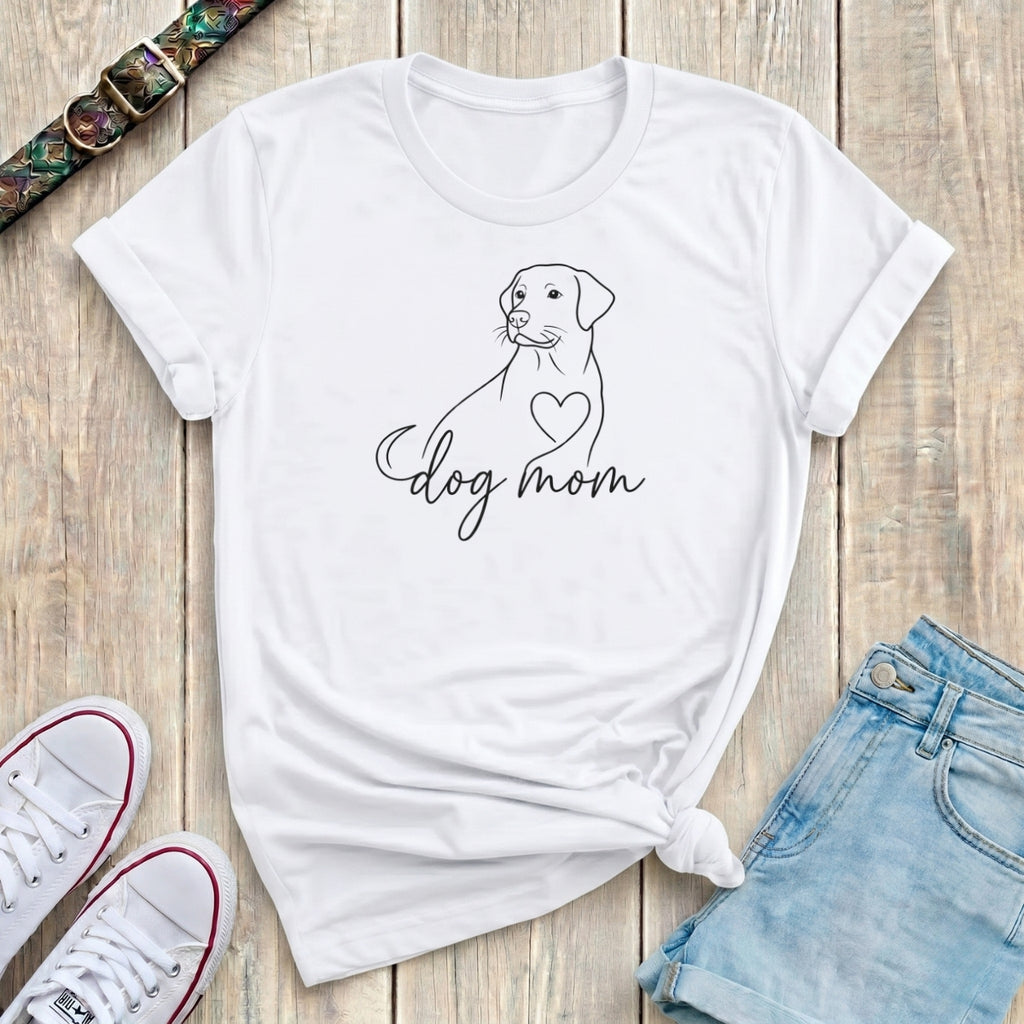 Fetchkind white dog mum labrador line art t-shirt delicate heart script minimal design