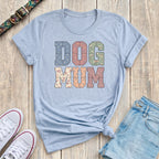 Fetchkind light blue dog mum patchwork floral t-shirt with stitched varsity letter design UK
