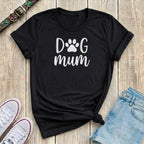 Fetchkind black dog mum t-shirt with white paw print bold lettering dog lover gift