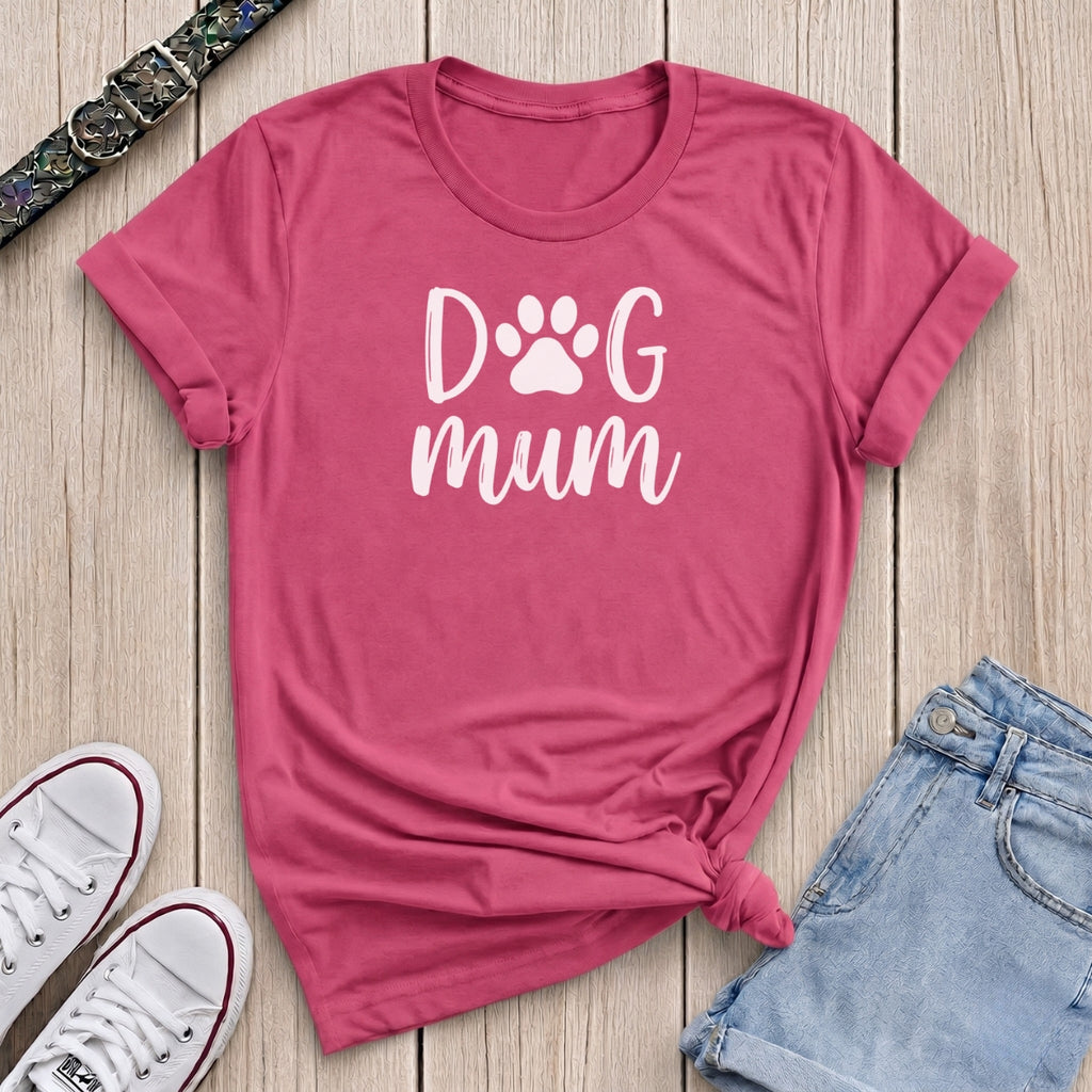 Fetchkind heliconia pink dog mum tee with white paw print design dog lover gift idea