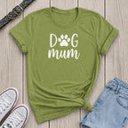 Fetchkind kiwi green dog mum t-shirt with bold paw print lettering for dog lovers