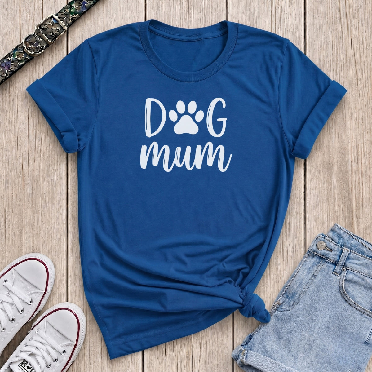 Fetchkind royal blue dog mum paw print t-shirt thoughtful gift for dog mum UK