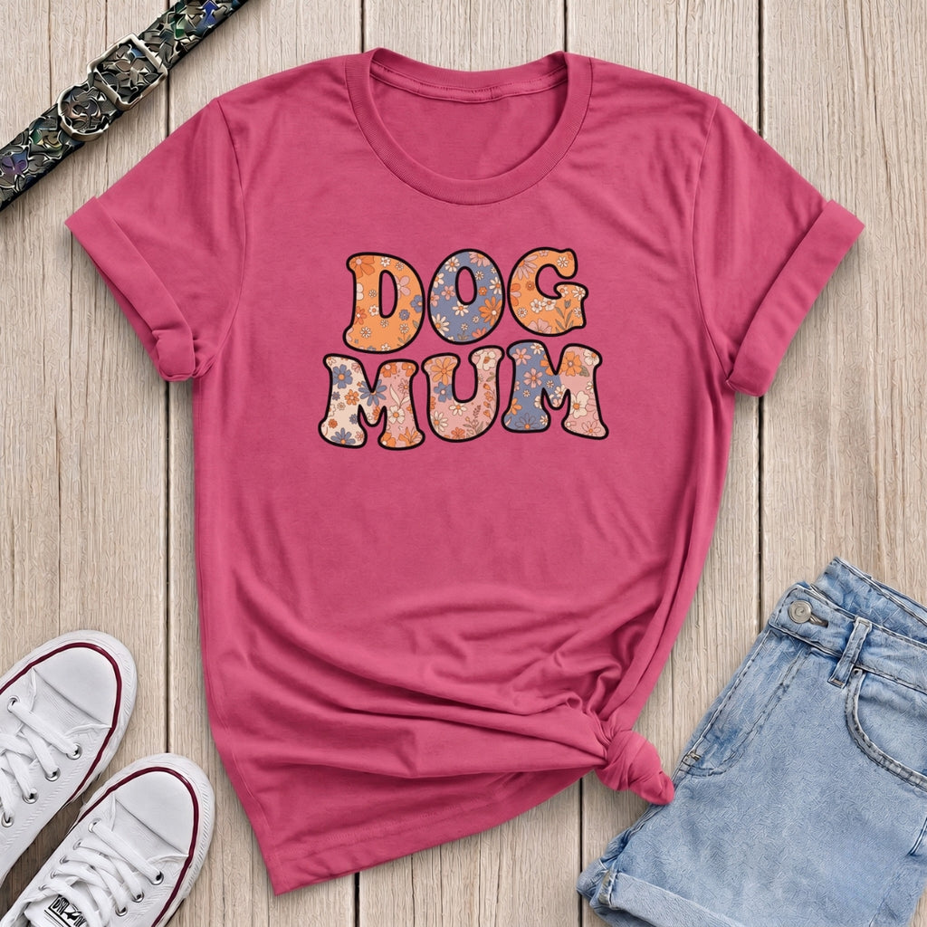 Fetchkind heliconia pink dog mum retro floral t-shirt vintage flower lettering gift UK