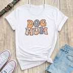 Fetchkind white dog mum retro floral tee with chunky rounded ditsy flower filled letter print