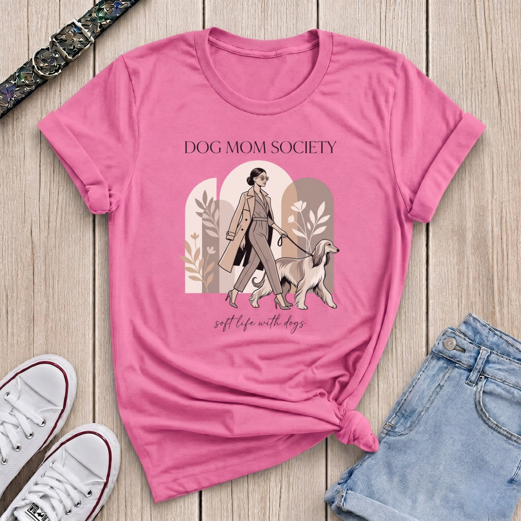 Fetchkind azalea pink dog mum society soft life stylish afghan hound tee gift UK