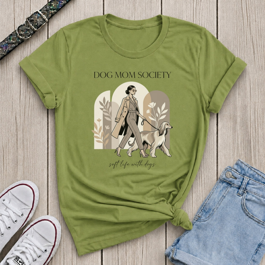 Fetchkind kiwi dog mum society soft life afghan hound minimal neutral illustration tshirt